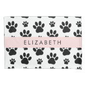 Paw Pattern, Dog Paws, Black and White, Jouw naam Kussensloop (Voorkant)