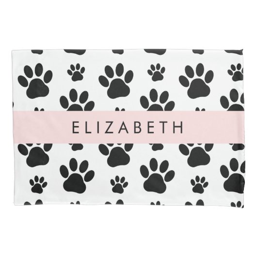 Paw Pattern, Dog Paws, Black and White, Jouw naam Kussensloop (Voorkant)
