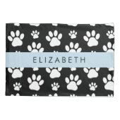 Paw Pattern, Dog Paws, Black and White, Jouw naam Kussensloop (Achterkant)