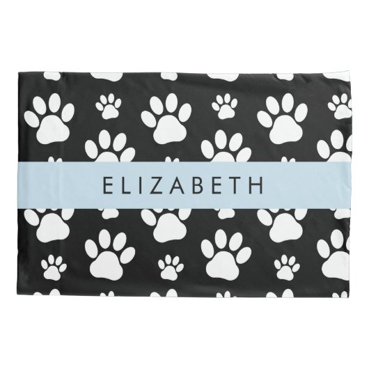 Paw Pattern, Dog Paws, Black and White, Jouw naam Kussensloop (Achterkant)