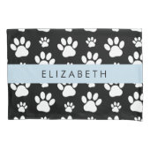 Paw Pattern, Dog Paws, Black and White, Jouw naam Kussensloop (Voorkant)