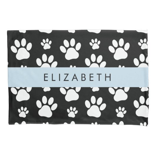 Paw Pattern, Dog Paws, Black and White, Jouw naam Kussensloop (Voorkant)