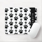 Paw Pattern, Dog Paws, Black and White, Jouw naam Muismat (Met muis)