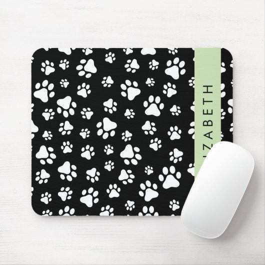 Paw Pattern, Dog Paws, Black and White, Jouw naam Muismat (Met muis)