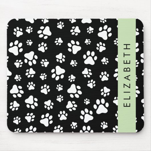 Paw Pattern, Dog Paws, Black and White, Jouw naam Muismat (Voorkant)