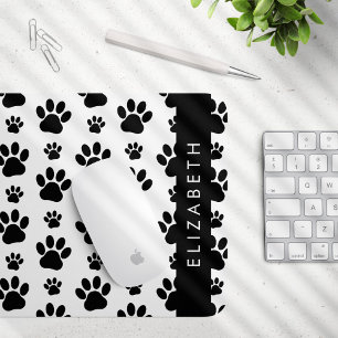 Paw Pattern, Dog Paws, Black and White, Jouw naam Muismat