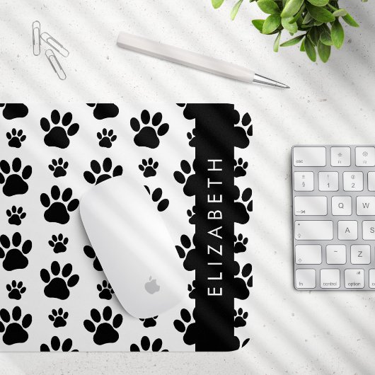Paw Pattern, Dog Paws, Black and White, Jouw naam Muismat