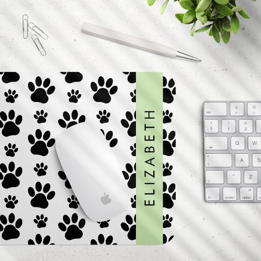 Paw Pattern, Dog Paws, Black and White, Jouw naam Muismat