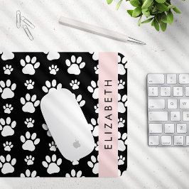 Paw Pattern, Dog Paws, Black and White, Jouw naam Muismat
