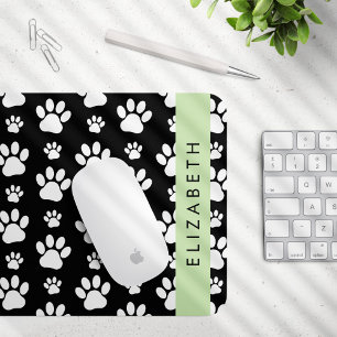 Paw Pattern, Dog Paws, Black and White, Jouw naam Muismat