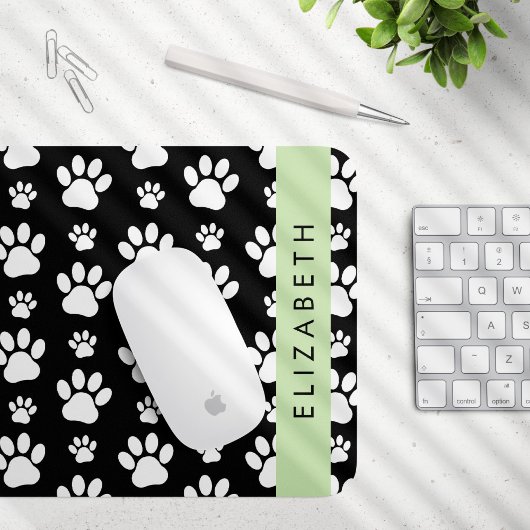 Paw Pattern, Dog Paws, Black and White, Jouw naam Muismat