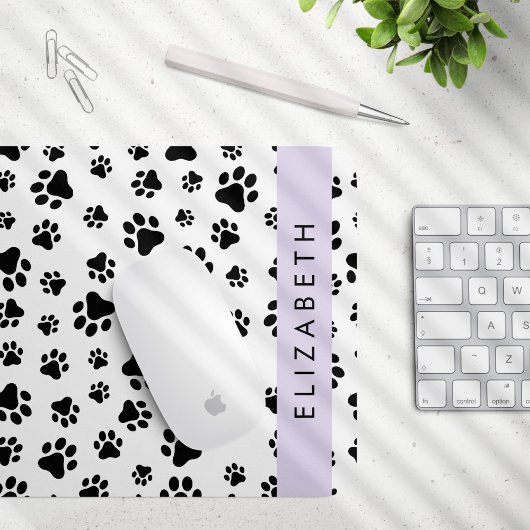 Paw Pattern, Dog Paws, Black and White, Jouw naam Muismat