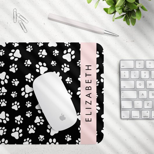 Paw Pattern, Dog Paws, Black and White, Jouw naam Muismat