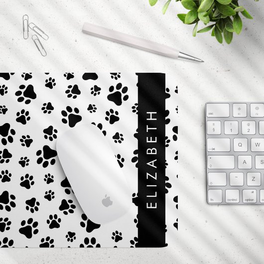 Paw Pattern, Dog Paws, Black and White, Jouw naam Muismat