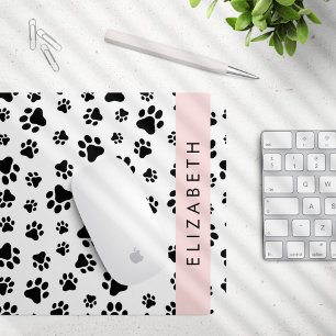 Paw Pattern, Dog Paws, Black and White, Jouw naam Muismat