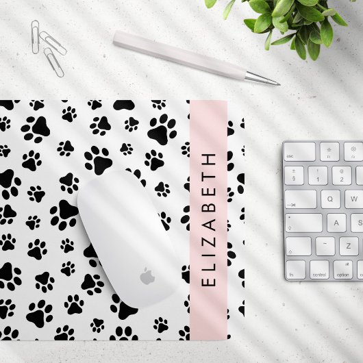 Paw Pattern, Dog Paws, Black and White, Jouw naam Muismat