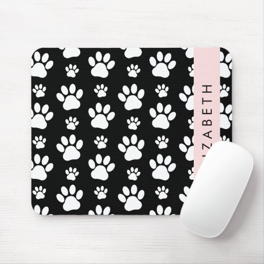 Paw Pattern, Dog Paws, Black and White, Jouw naam Muismat (Met muis)