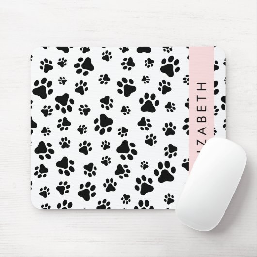 Paw Pattern, Dog Paws, Black and White, Jouw naam Muismat (Met muis)