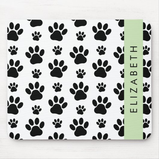 Paw Pattern, Dog Paws, Black and White, Jouw naam Muismat (Voorkant)
