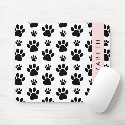 Paw Pattern, Dog Paws, Black and White, Jouw naam Muismat (Met muis)