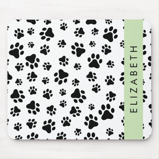 Paw Pattern, Dog Paws, Black and White, Jouw naam Muismat (Voorkant)