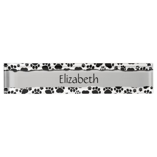 Paw Pattern, Dog Paws, Black and White, Jouw naam Naambordje (Voorkant)