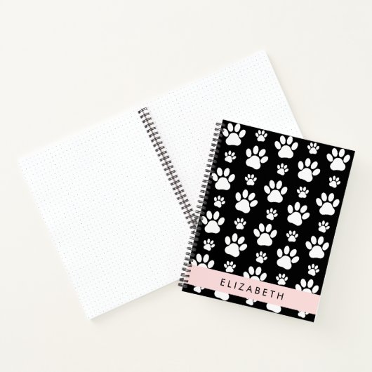 Paw Pattern, Dog Paws, Black and White, Jouw naam Notitieboek (Binnen)