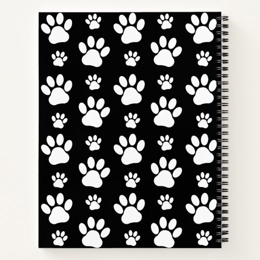 Paw Pattern, Dog Paws, Black and White, Jouw naam Notitieboek (Achterkant)