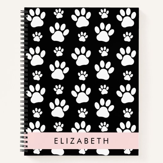 Paw Pattern, Dog Paws, Black and White, Jouw naam Notitieboek (Voorkant)