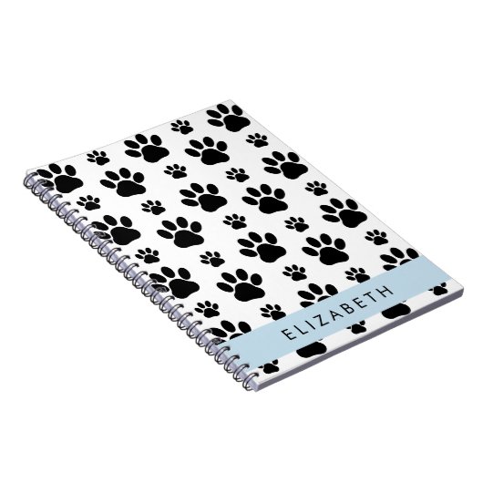 Paw Pattern, Dog Paws, Black and White, Jouw naam Notitieboek (Rechterzijde)