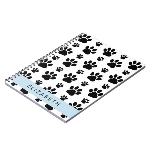 Paw Pattern, Dog Paws, Black and White, Jouw naam Notitieboek (Linkerzijde)