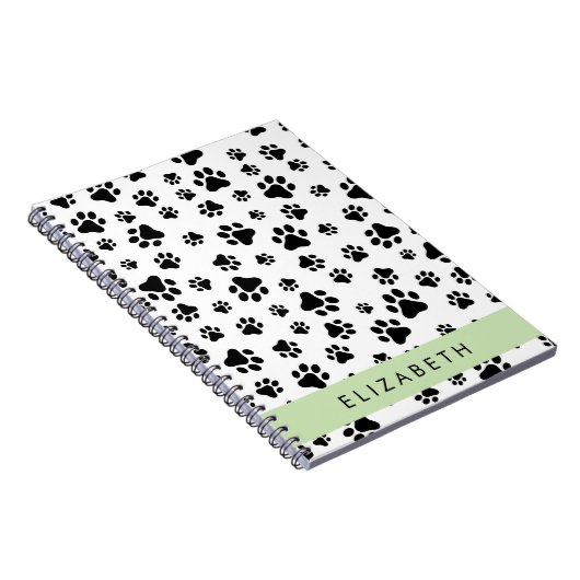 Paw Pattern, Dog Paws, Black and White, Jouw naam Notitieboek (Rechterzijde)