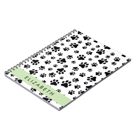 Paw Pattern, Dog Paws, Black and White, Jouw naam Notitieboek (Linkerzijde)