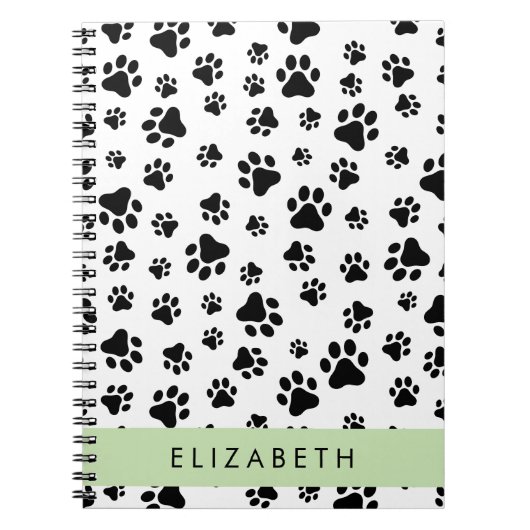 Paw Pattern, Dog Paws, Black and White, Jouw naam Notitieboek (Voorkant)