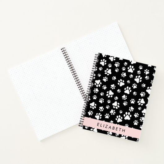 Paw Pattern, Dog Paws, Black and White, Jouw naam Notitieboek (Binnen)