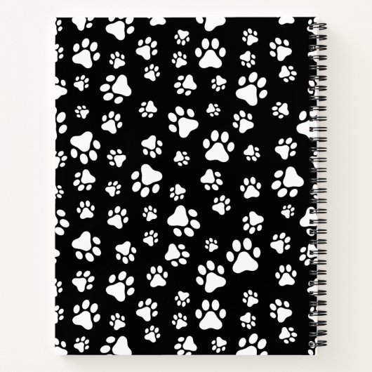 Paw Pattern, Dog Paws, Black and White, Jouw naam Notitieboek (Achterkant)