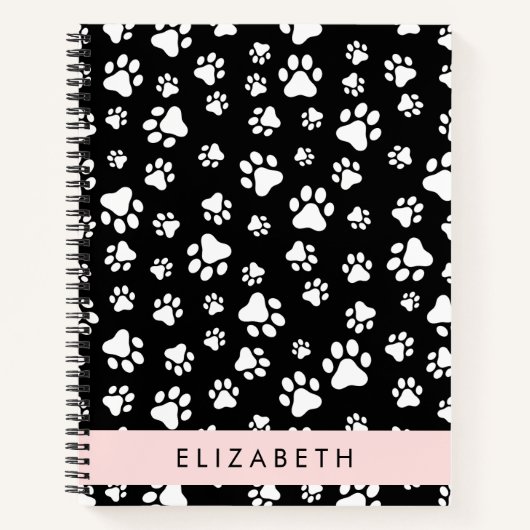 Paw Pattern, Dog Paws, Black and White, Jouw naam Notitieboek (Voorkant)