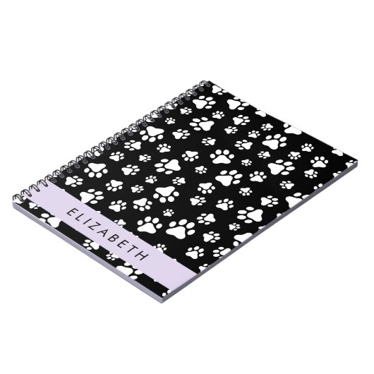 Paw Pattern, Dog Paws, Black and White, Jouw naam Notitieboek (Linkerzijde)