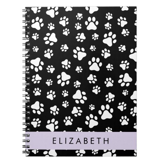 Paw Pattern, Dog Paws, Black and White, Jouw naam Notitieboek (Voorkant)