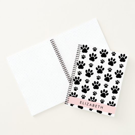 Paw Pattern, Dog Paws, Black and White, Jouw naam Notitieboek (Binnen)