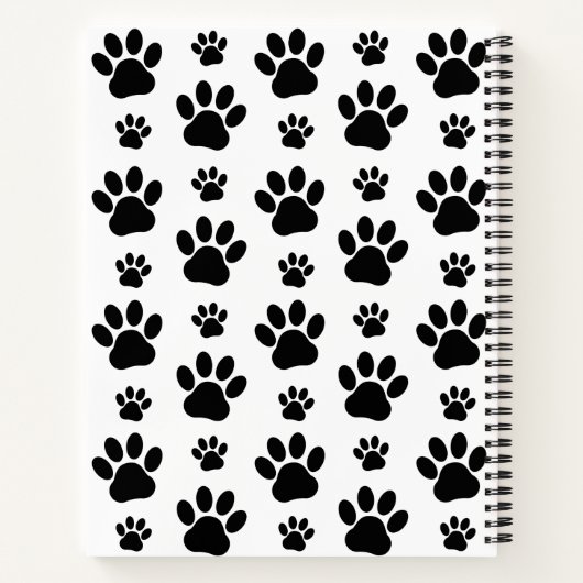 Paw Pattern, Dog Paws, Black and White, Jouw naam Notitieboek (Achterkant)