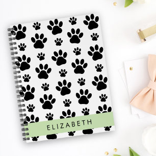Paw Pattern, Dog Paws, Black and White, Jouw naam Notitieboek