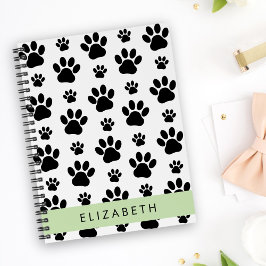 Paw Pattern, Dog Paws, Black and White, Jouw naam Notitieboek