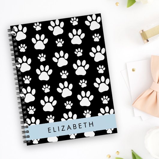 Paw Pattern, Dog Paws, Black and White, Jouw naam Notitieboek