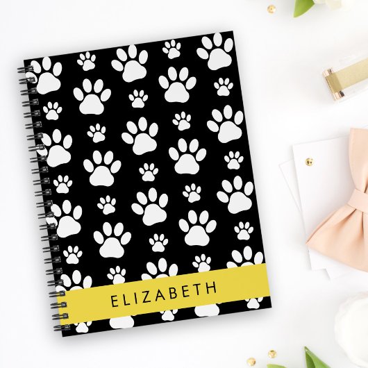 Paw Pattern, Dog Paws, Black and White, Jouw naam Notitieboek