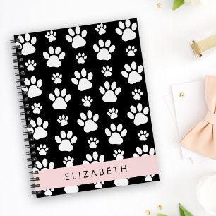 Paw Pattern, Dog Paws, Black and White, Jouw naam Notitieboek