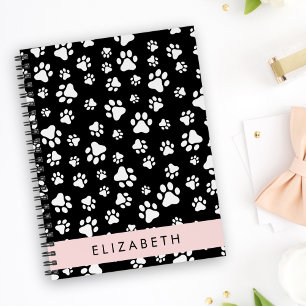 Paw Pattern, Dog Paws, Black and White, Jouw naam Notitieboek