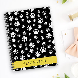 Paw Pattern, Dog Paws, Black and White, Jouw naam Notitieboek