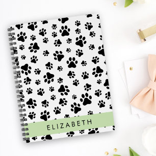 Paw Pattern, Dog Paws, Black and White, Jouw naam Notitieboek