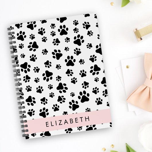 Paw Pattern, Dog Paws, Black and White, Jouw naam Notitieboek